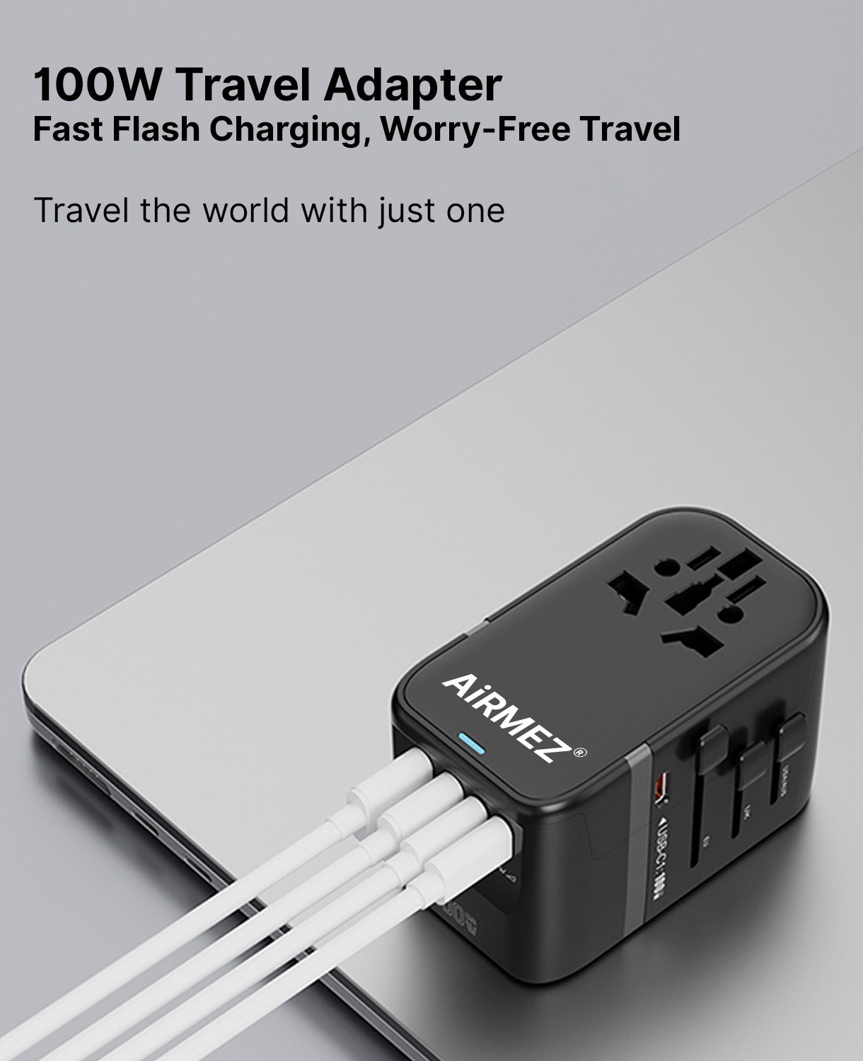 AiRMEZ® 100W Universal Travel Adapter – Ultra Fast Laptop & Multi-Device Charging