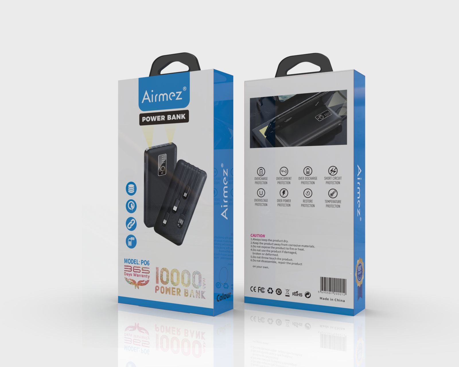 Airmez 10000 mAh Portable Power Bank, High-Capacity USB-C Charger with PD USB-C Port and QC USB-A Ports, 15W Fast Charging Battery Pack